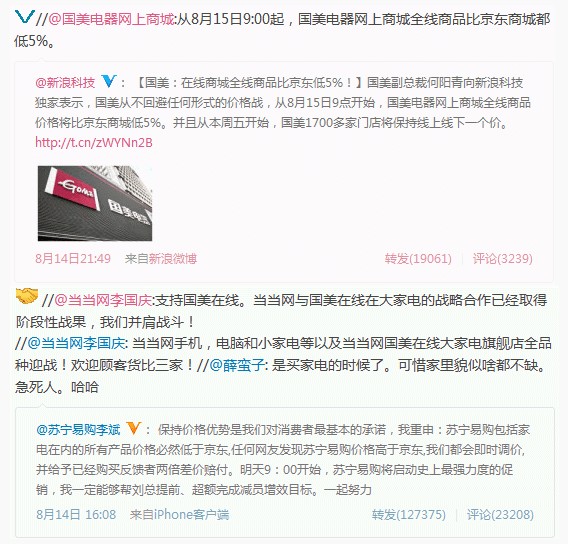 京東蘇寧價格戰(zhàn):戰(zhàn)爭擴大化 國美當當積極卷入價格戰(zhàn)