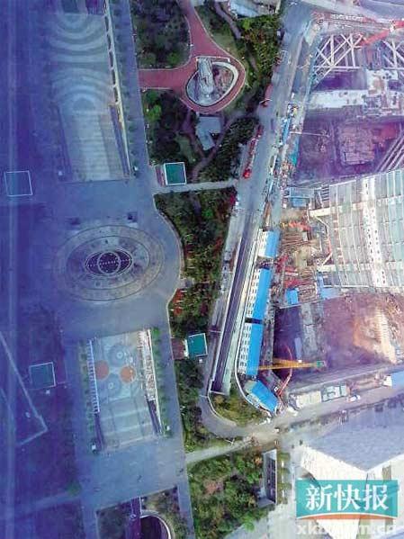 廣州花城廣場衛(wèi)星地圖似豬頭，“豬鼻子”原是音樂噴泉圖