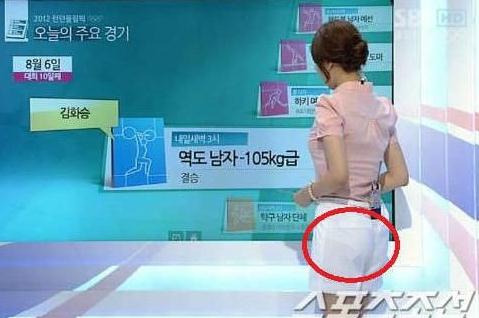 韓女主播穿透視裝播奧運-韓國SBS電視臺主播金敏智露內褲
